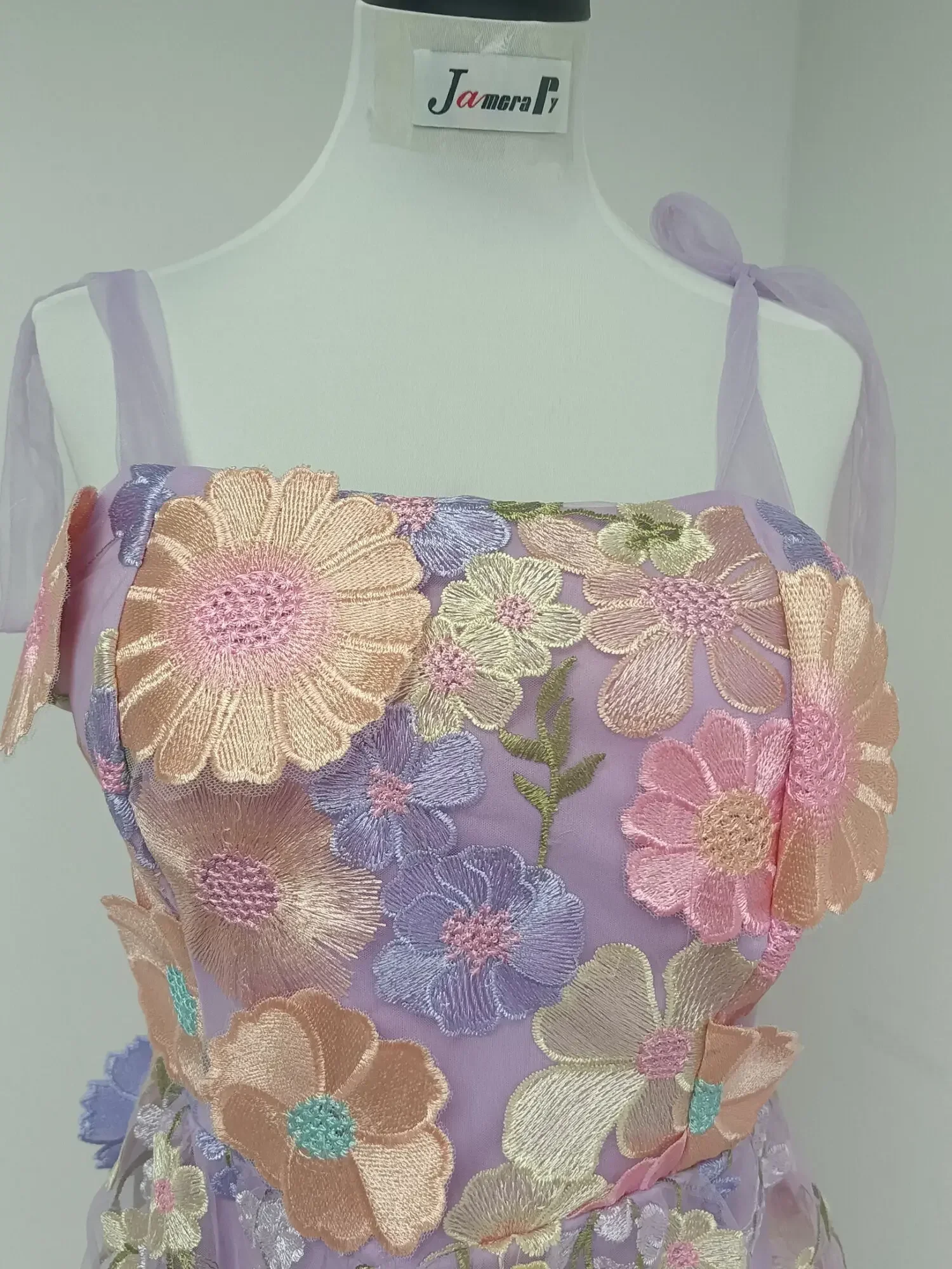 Summer Zara - ブランドデザイナーイブニングウエディングホリデードレス女性のためのフォーマルな機会 3D 花刺繍ストラップ弓セクシーなチュールレース Vestidos