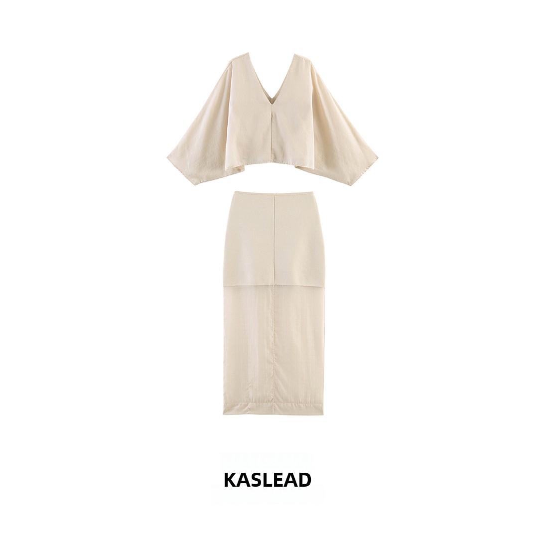 Summer Clothing Brands - KASLEAD 新しい女性の長袖ニットパッチワークシャツハーフスカートファッションセット夏 2026 ノーブランドレディースプレミアム衣料品