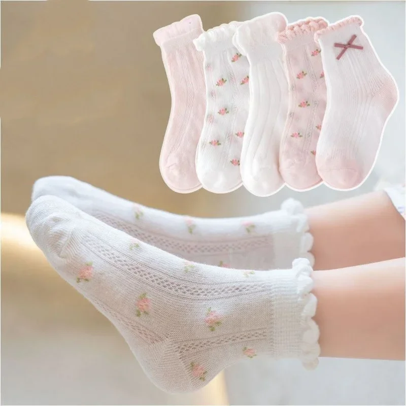 子供靴下 5 ペア/ロット春夏綿女の子靴下かわいい花柄子供の - Summer Clothing Baby Girl のレビューと価格