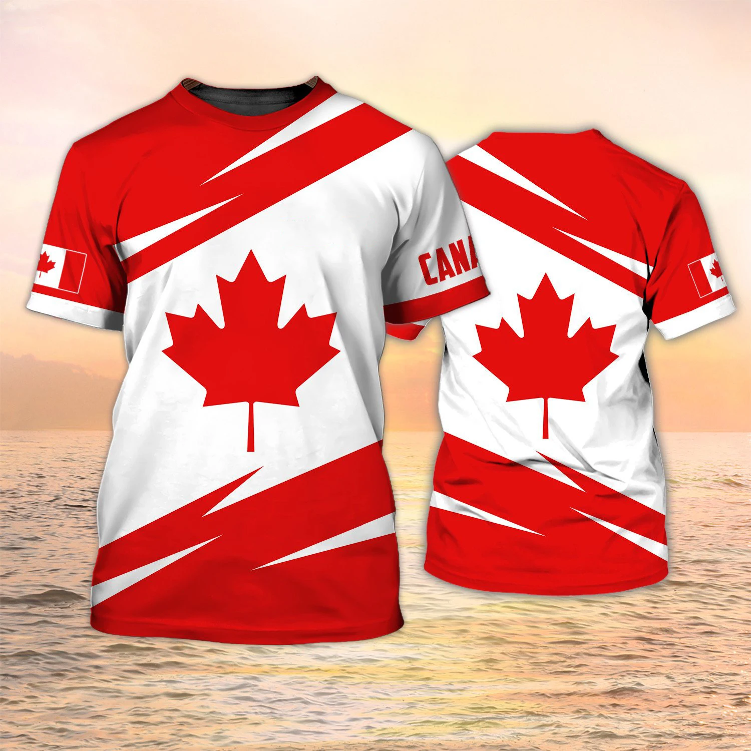 カナダ国旗の3DプリントTシャツ。夏用、メンズ、レディース、 - Summer Clothing Women Canada のレビューと価格